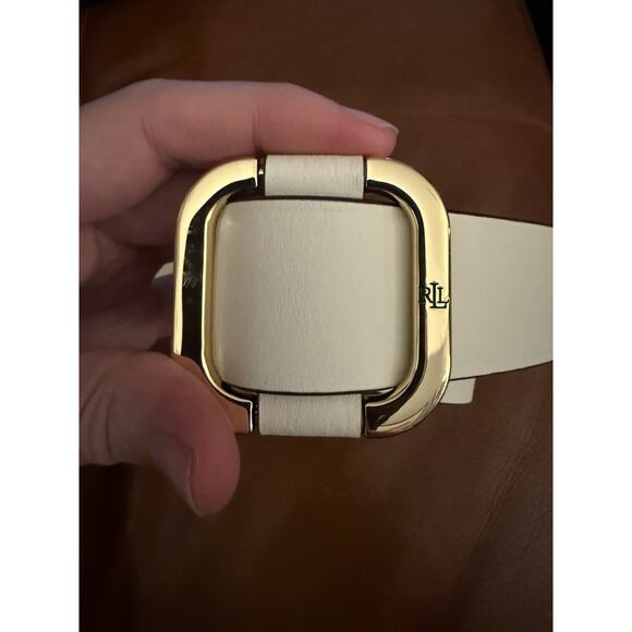 Ralph Lauren Leather Slide-Buckle Belt Spring Gold Hanrdware White Small